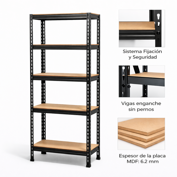 Estante Metalico Negro 180x90x40 cm 500 kg — imagen 4