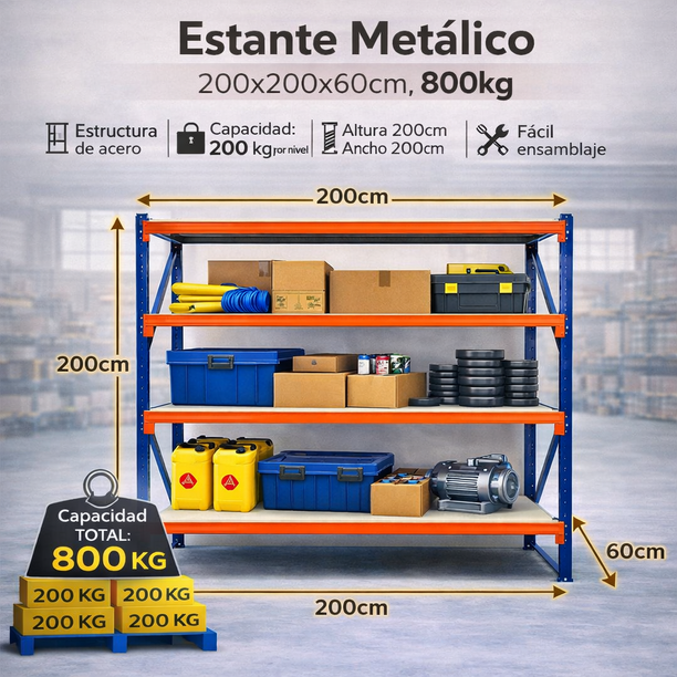 Estante Metálico 200x200x60cm 800kg — imagen 3