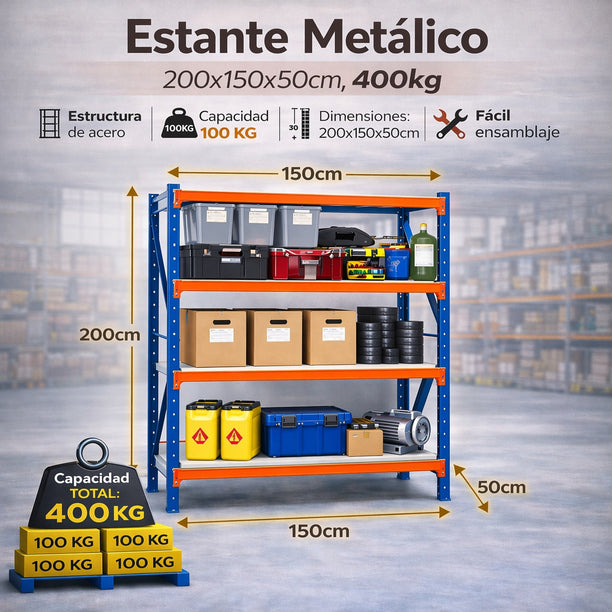 Estante Repisa Metalico 200x150x50cm 400kg — imagen 3
