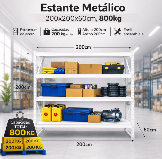 Estante Metálico 200x200x60cm 800kg Blanco