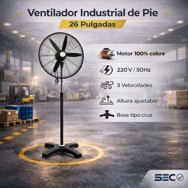 Ventilador industrial de pie de 26 pulgadas — imagen 3